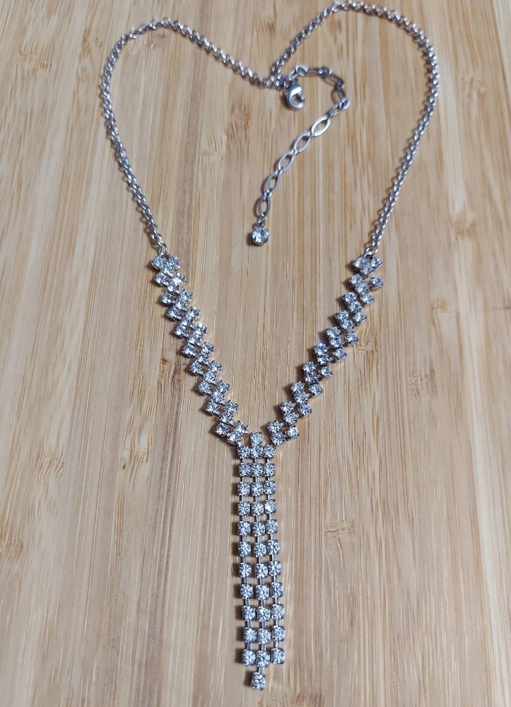 Silver Faceted Crystal 'Y' Necklace